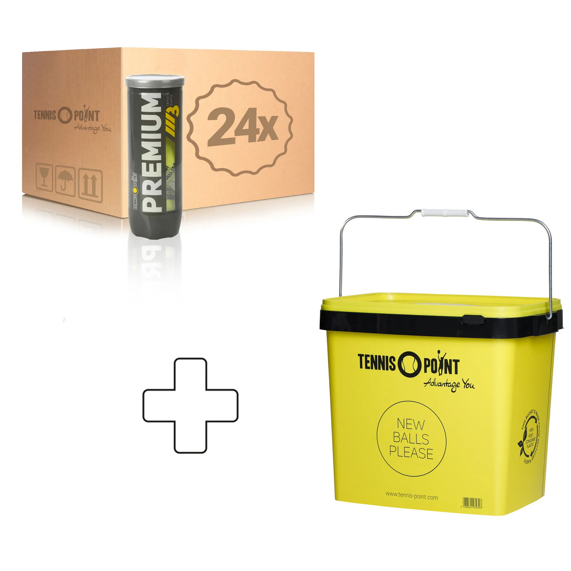 Tennis-Point Premium Tennisball 24 Tubi Da 3 Nel Cartone, In Aggiunta Secchiello Per Palline 3 Tennis-Point Premium Tennisball 24 Tubi Da 3 Nel Cartone, In Aggiunta Secchiello Per Palline